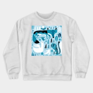 Wolf, duck, cat and birds Crewneck Sweatshirt